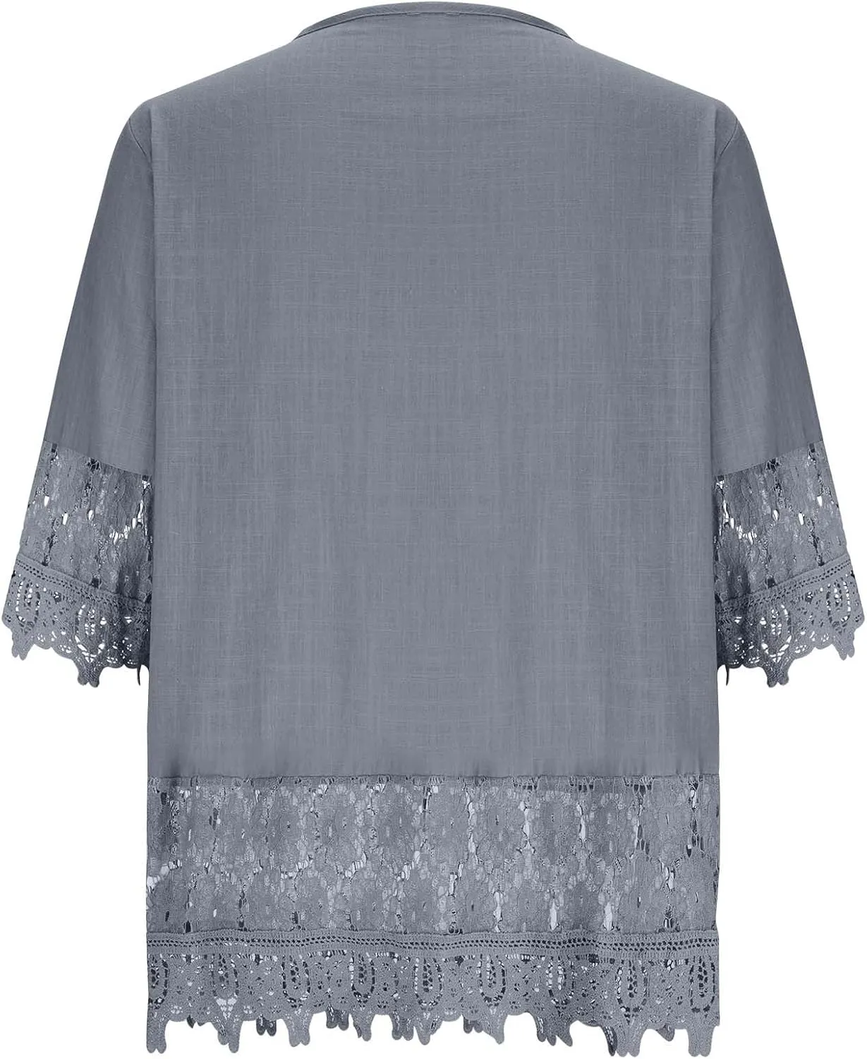 3/4 Length Sleeve Womens Boho Tops Cotton Linen Mexican Embroidered Shirts Plus Size Flowy Lace Tunic Peasant Blouses