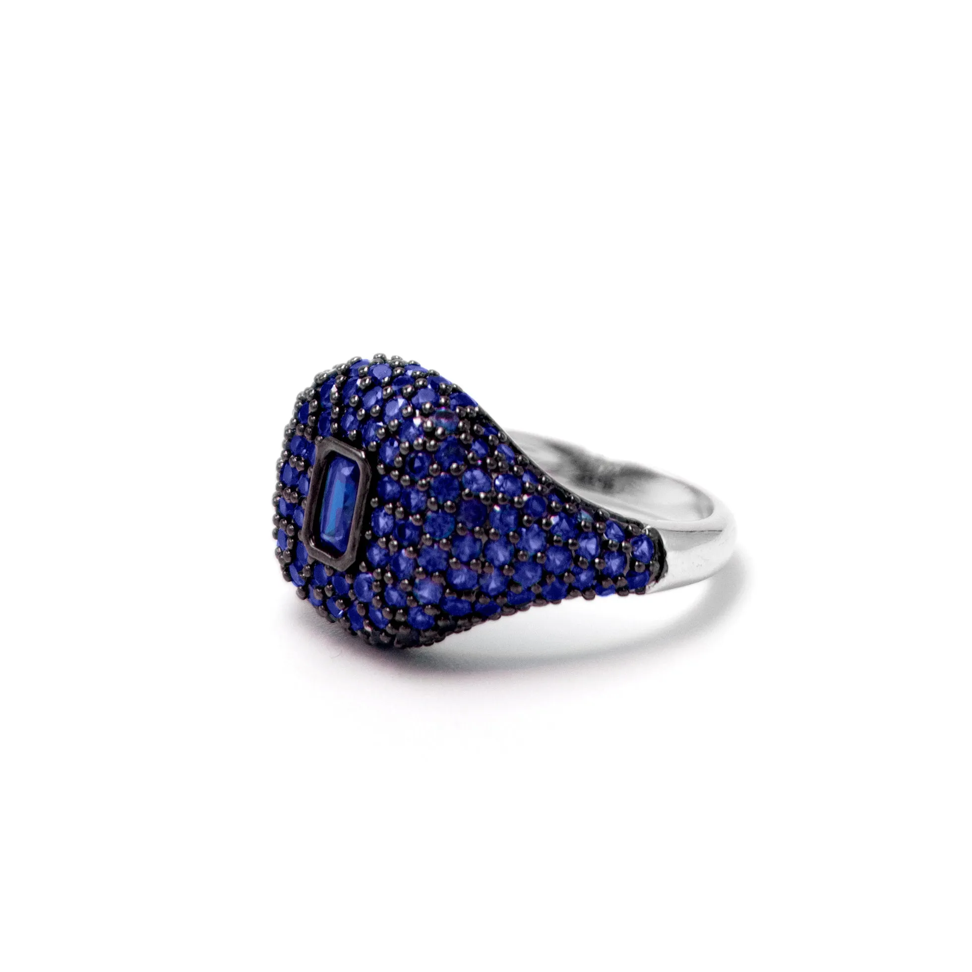 Anillo insignia clásico azul - chapa de rodio