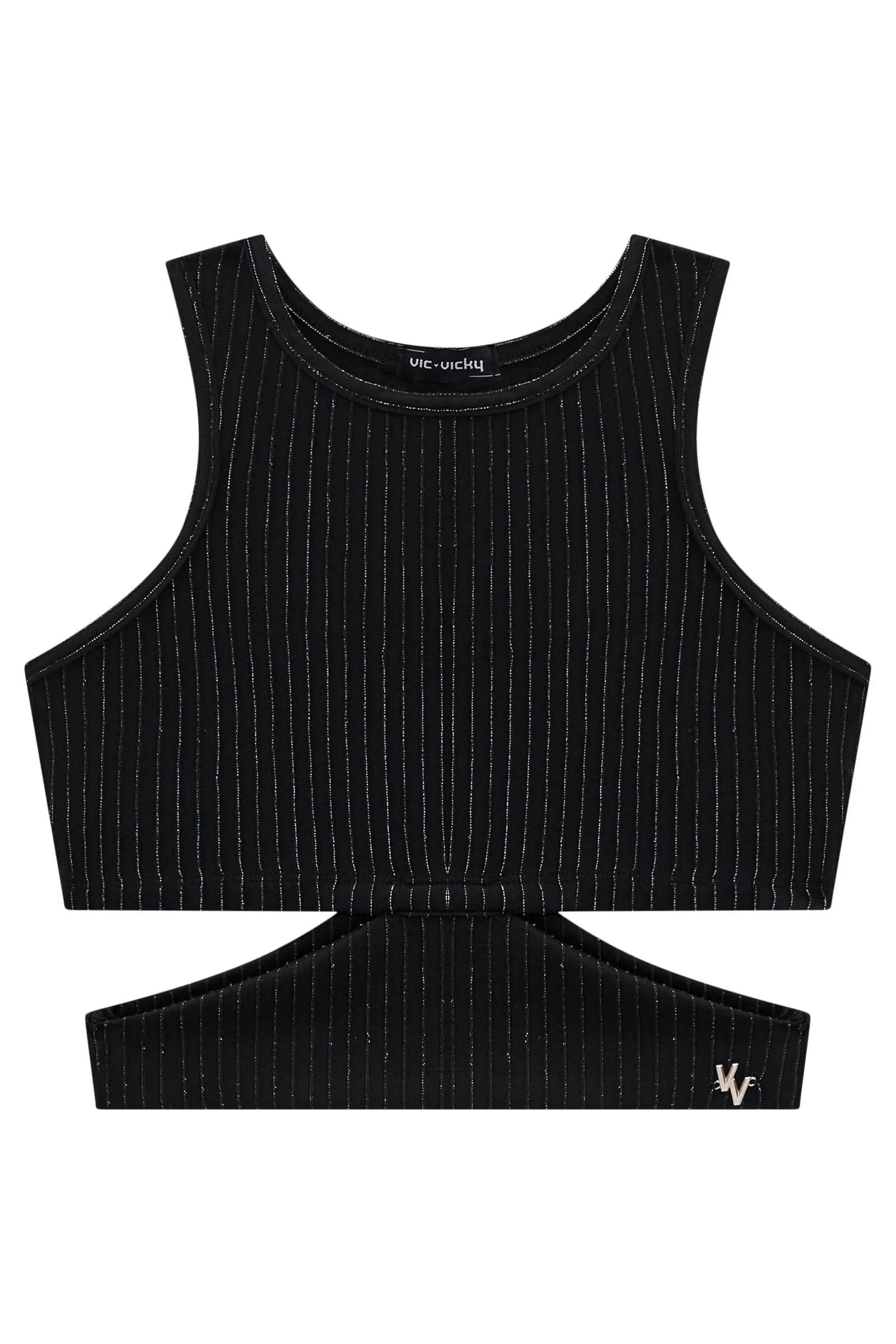 Blusa Cropped em Malha Plissada Shine 73811 Vic&Vicky