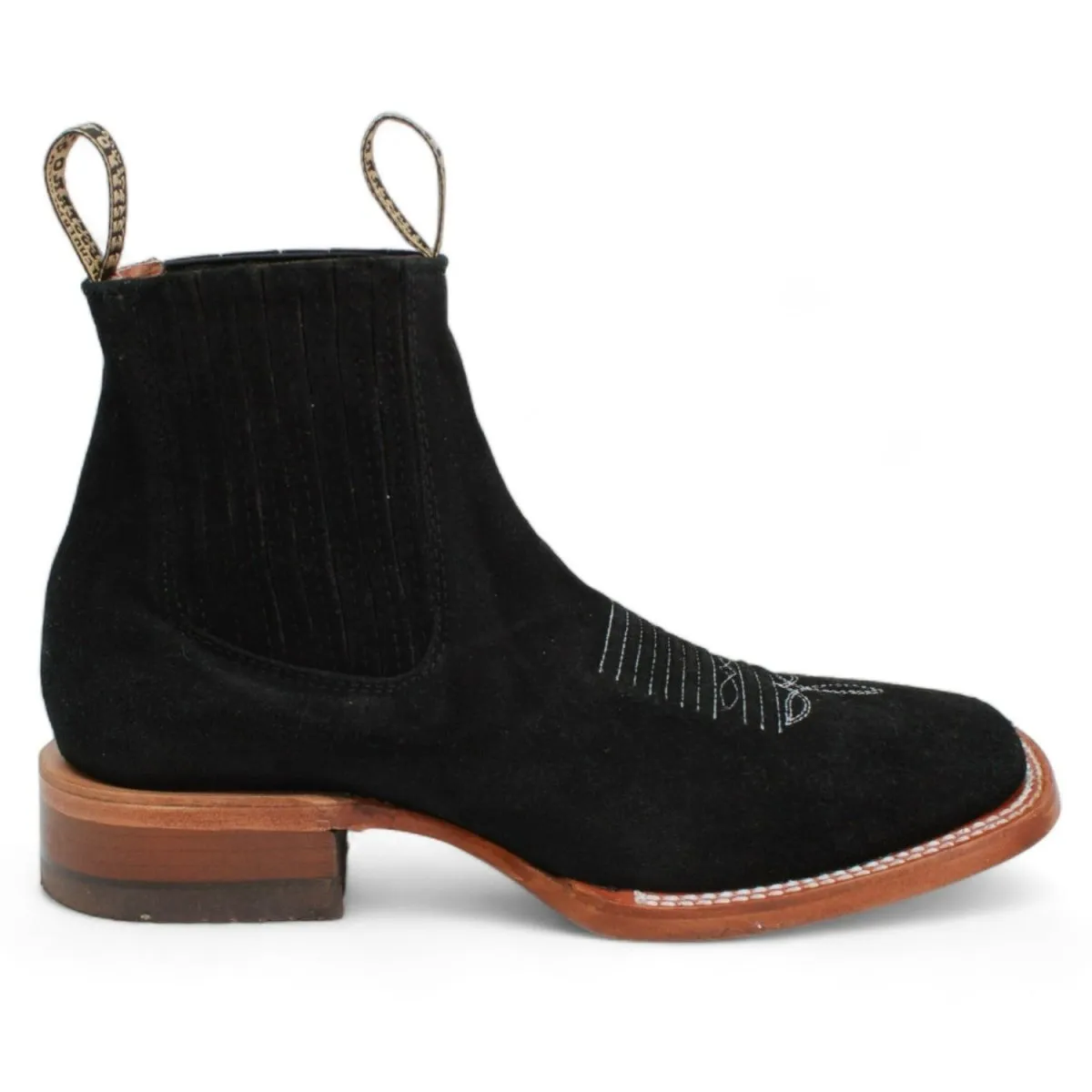 Botines Charros de Gamuza Punta Cuadrada para Joven Color Negro Q82BJ6305