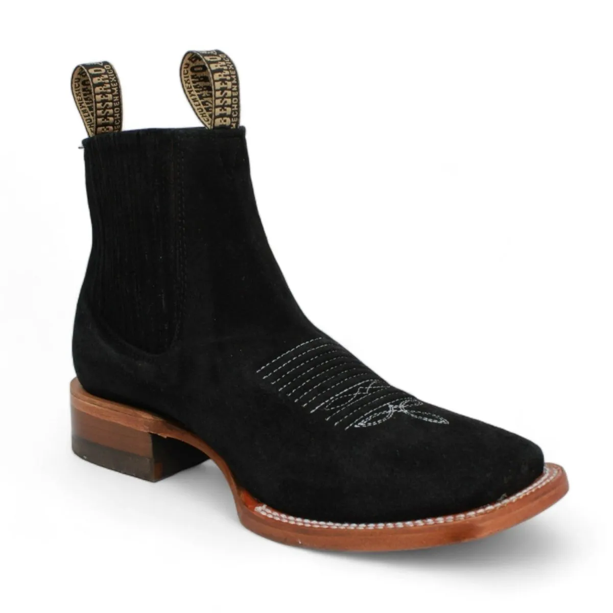 Botines Charros de Gamuza Punta Cuadrada para Joven Color Negro Q82BJ6305