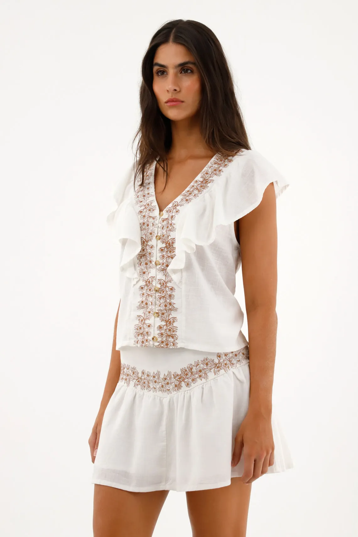 Camisa crudo con bolero y bordado para mujer