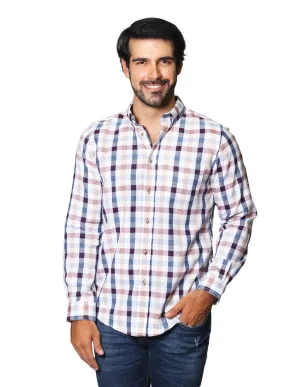 Camisas Hombre Casuales De Manga Larga Con Estampado De Cuadros Relaxed Fit B35107 Beige