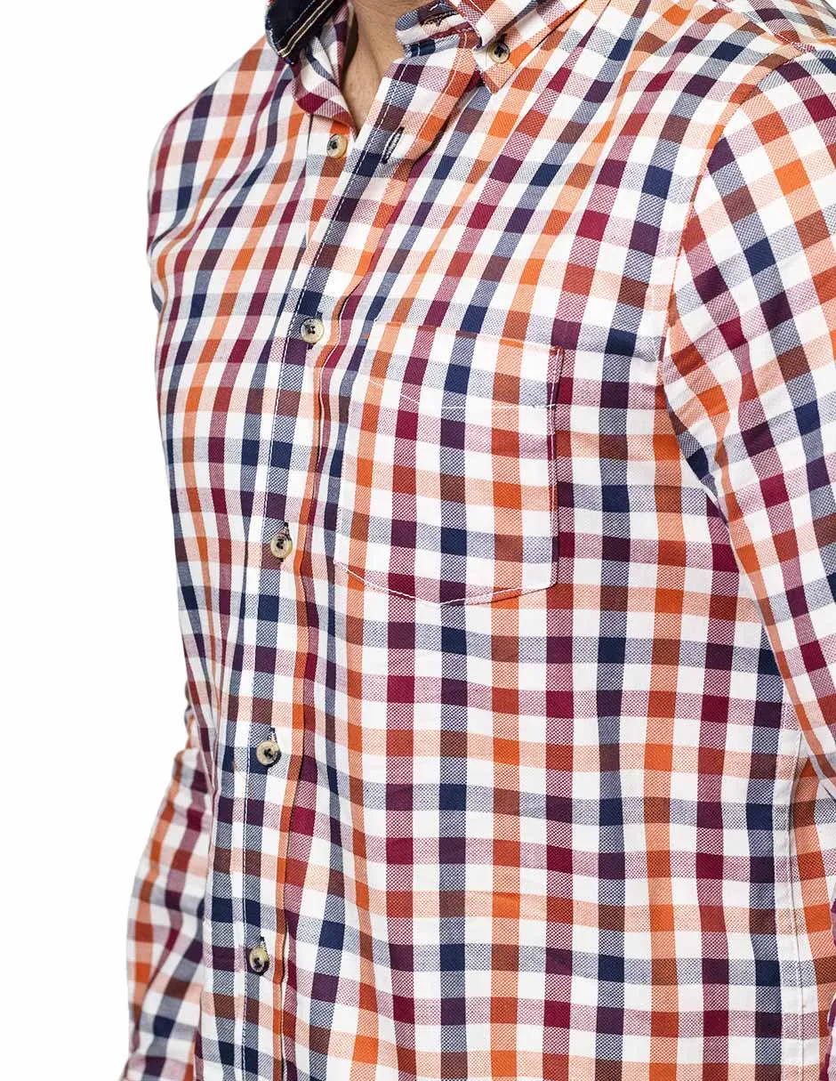 Camisas Hombre Casuales De Manga Larga Con Estampado De Cuadros Relaxed Fit B35108 Beige