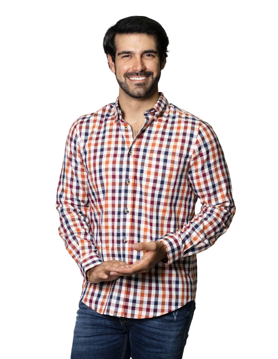 Camisas Hombre Casuales De Manga Larga Con Estampado De Cuadros Relaxed Fit B35108 Beige