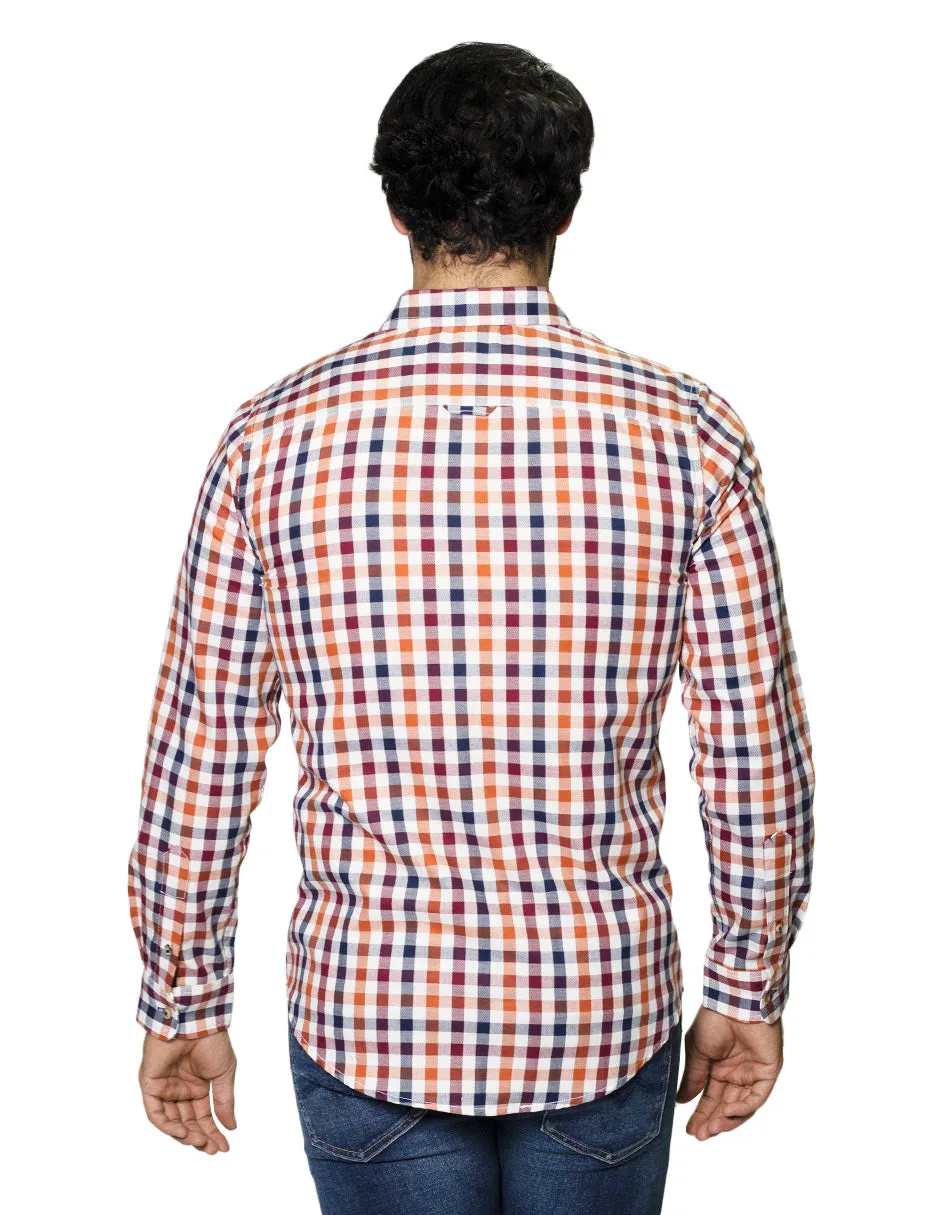 Camisas Hombre Casuales De Manga Larga Con Estampado De Cuadros Relaxed Fit B35108 Beige