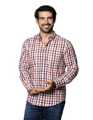Camisas Hombre Casuales De Manga Larga Con Estampado De Cuadros Relaxed Fit B35108 Beige