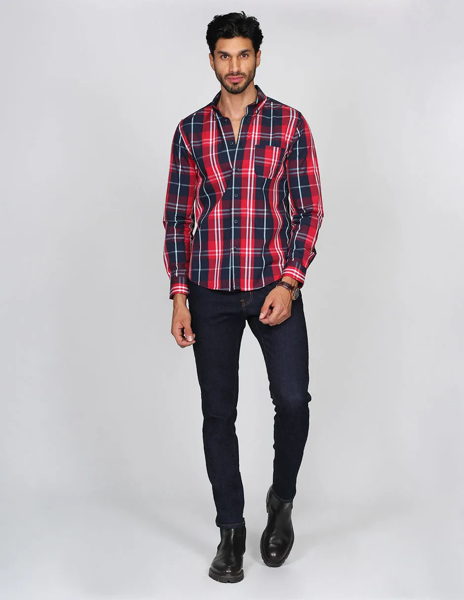 CAMISAS HOMBRE CASUALES MODA MANGA LARGA CUADROS 6 B15112
