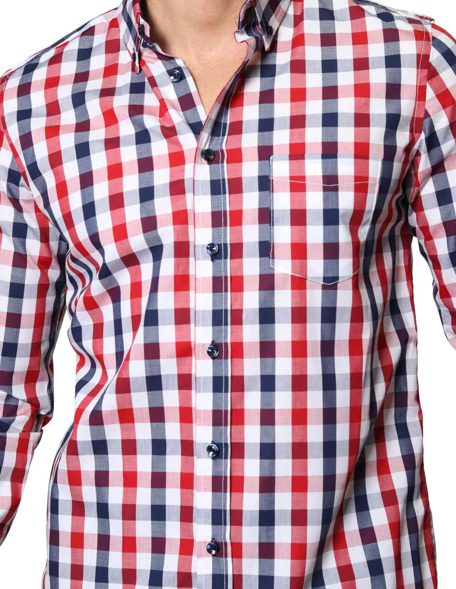 Camisas Para Hombre De Manga Larga Con Estampado De Cuadros Regular Fit B35218 Rojo
