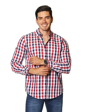 Camisas Para Hombre De Manga Larga Con Estampado De Cuadros Regular Fit B35218 Rojo