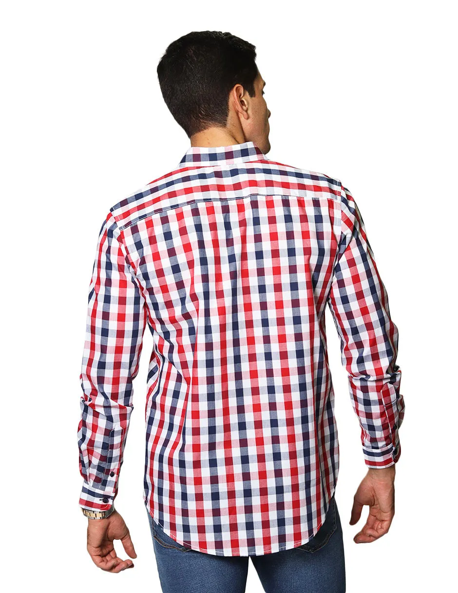 Camisas Para Hombre De Manga Larga Con Estampado De Cuadros Regular Fit B35218 Rojo