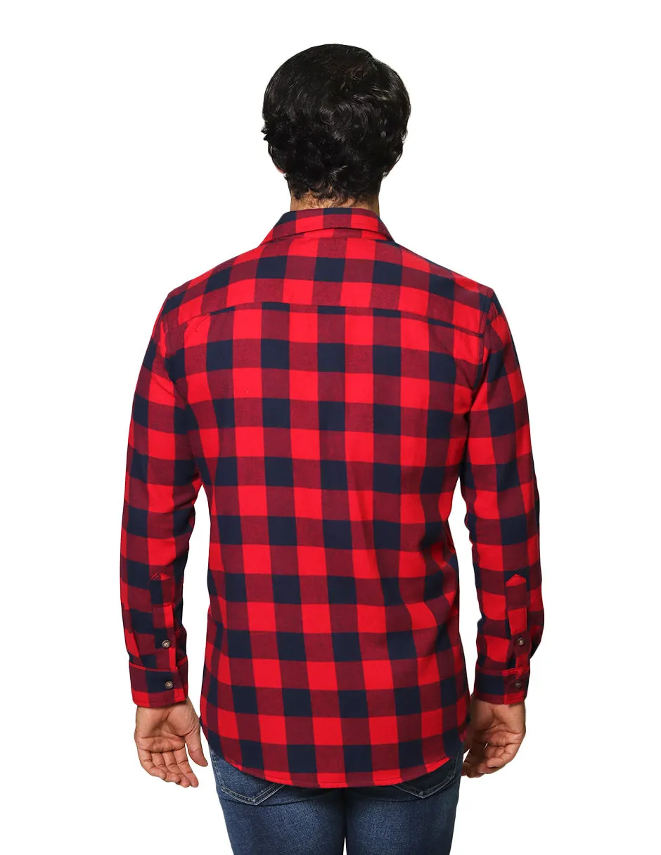 Camisas Para Hombre De Manga Larga Tipo Franela Con Estampado De Cuadros Relaxed Fit B35124 Rojo