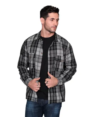 Camisas Para Hombre De Manga Larga Tipo Pana Con Estampado De Cuadros Relaxed Fit B35123 Gris