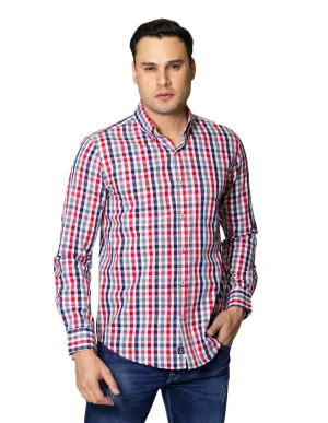 Camisas Para Hombre De Tela Mascota Con Estamado De Cuadros De Manga Larga Cuello Button Down Regular Fit B41210 Gris