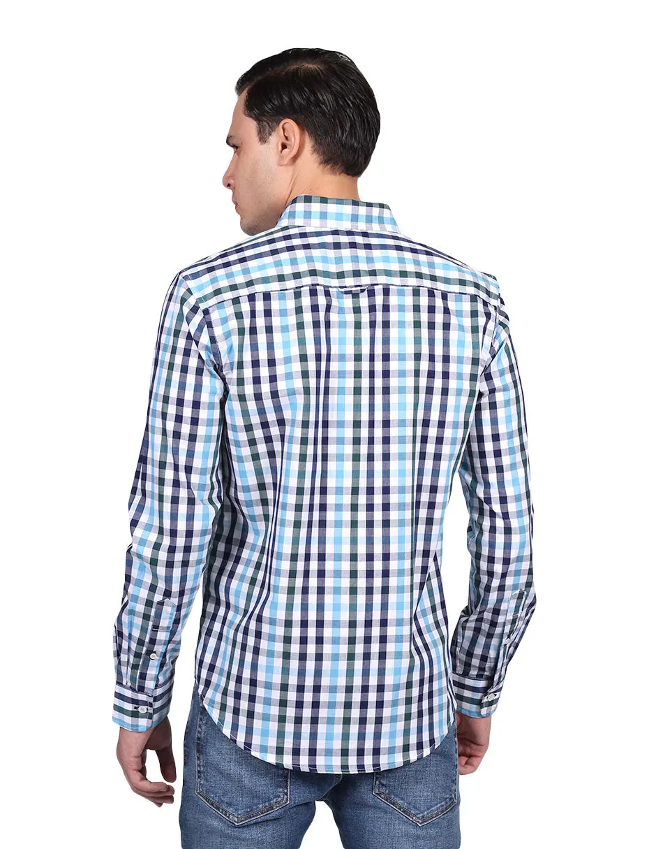 Camisas Para Hombre Manga Larga Cuadros Regular Fit Azul B25208