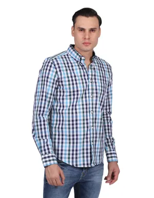 Camisas Para Hombre Manga Larga Cuadros Regular Fit Azul B25208