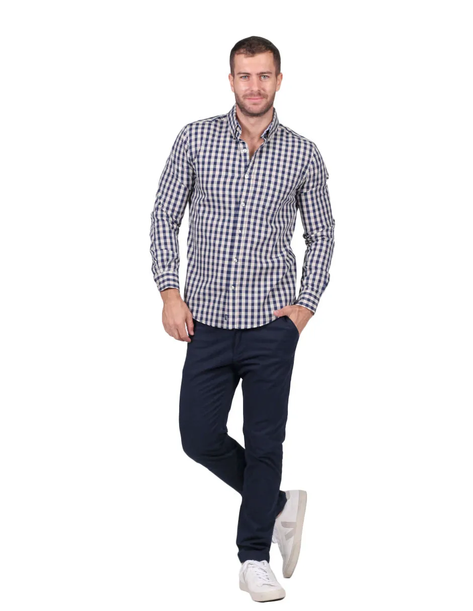 Camisas Para Hombre Manga Larga Cuadros Regular Fit Beige B25205