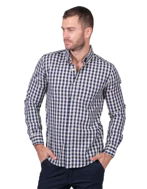Camisas Para Hombre Manga Larga Cuadros Regular Fit Beige B25205