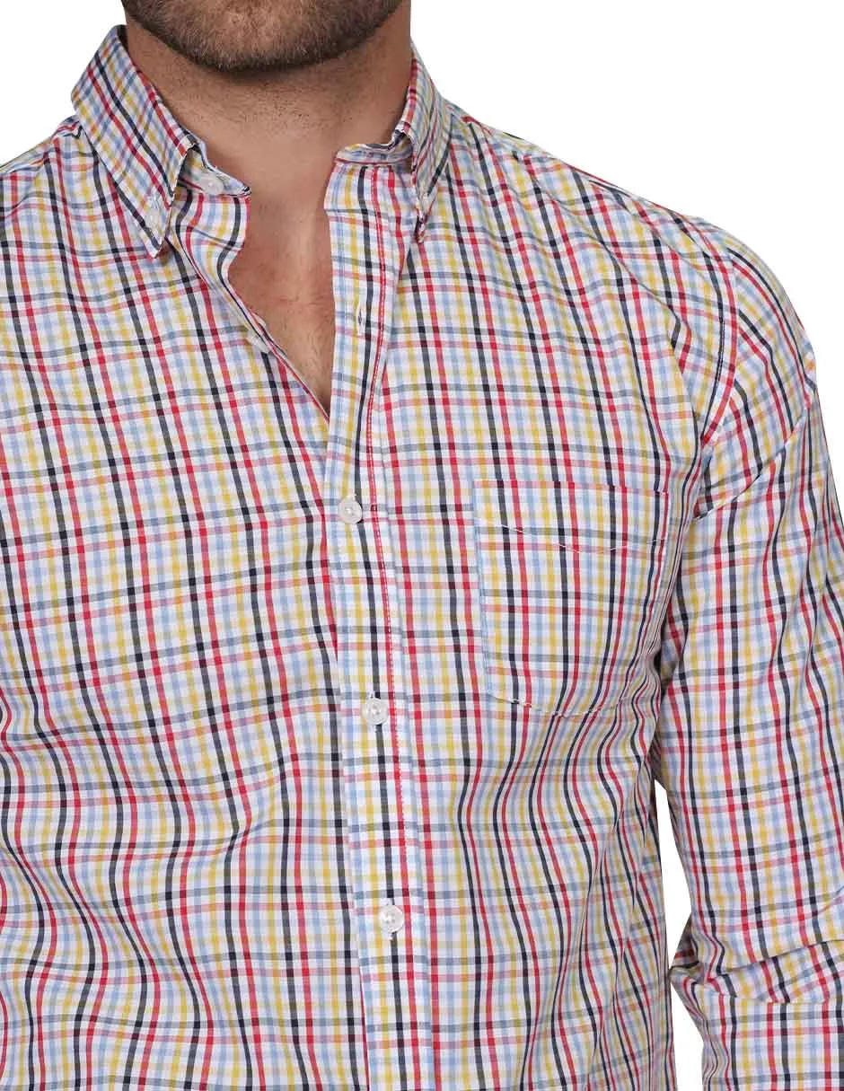 Camisas Para Hombre Manga Larga Cuadros Regular Fit Blanco B21207