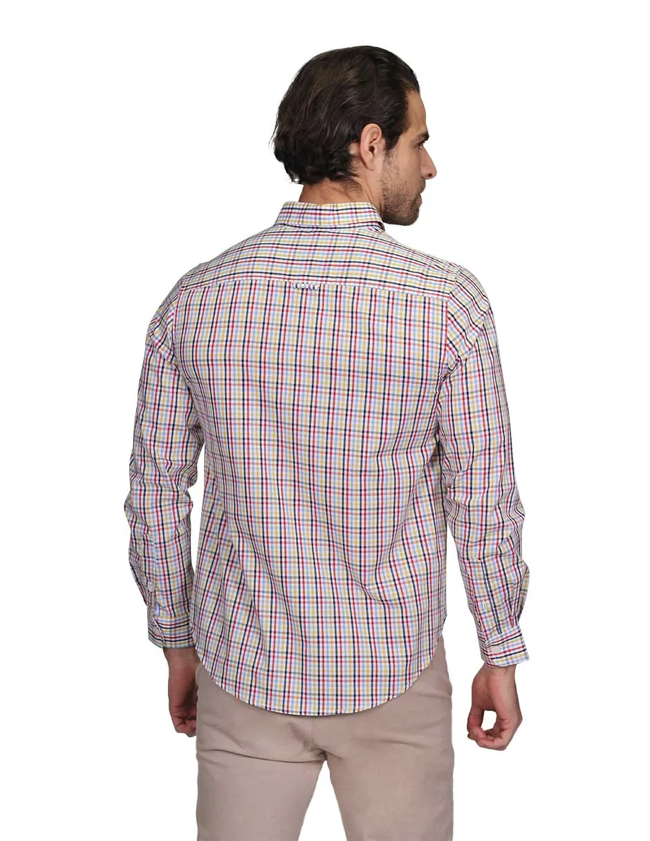 Camisas Para Hombre Manga Larga Cuadros Regular Fit Blanco B21207