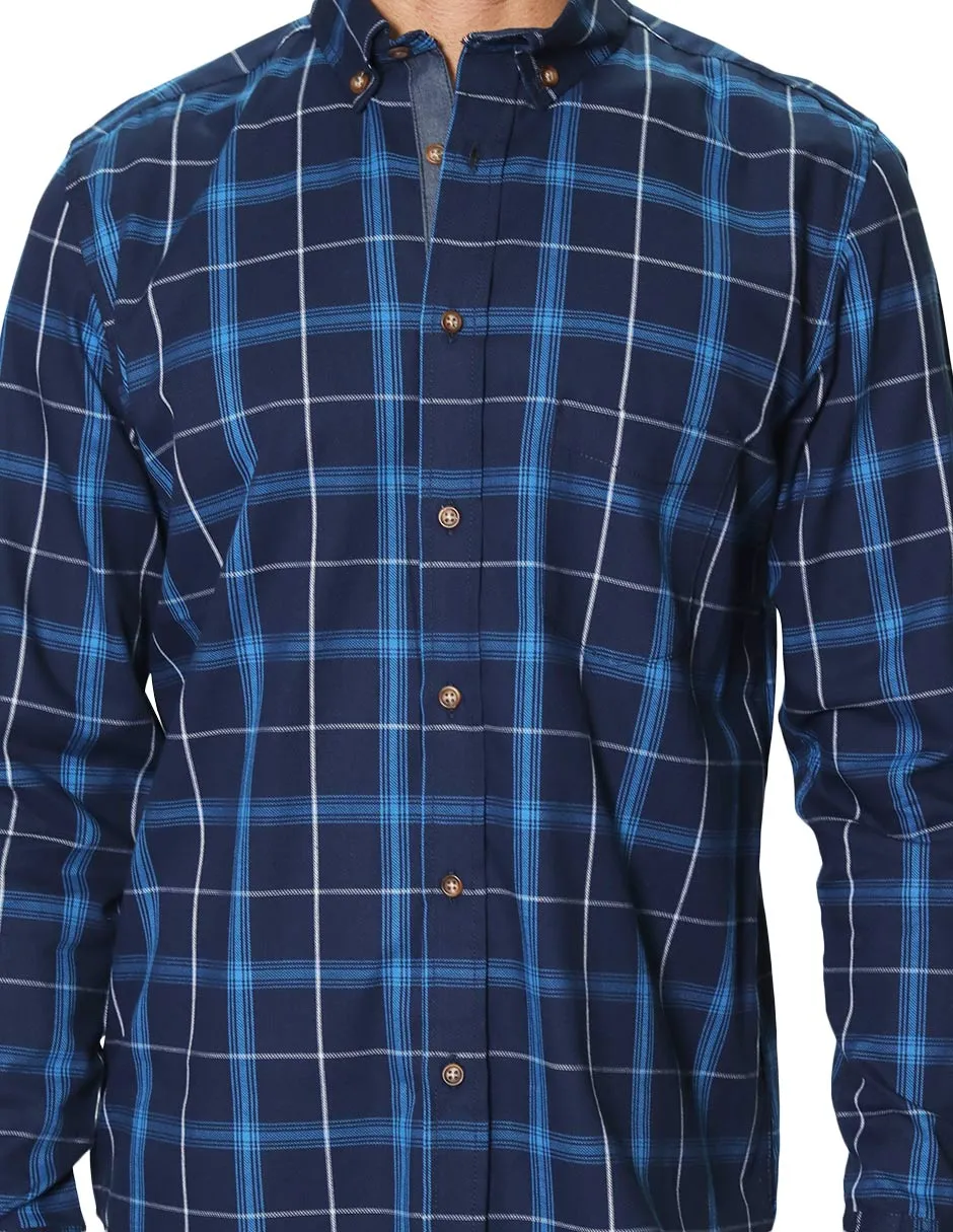 Camisas Para Hombre Manga Larga Estampado Cuadros B45113 Marino