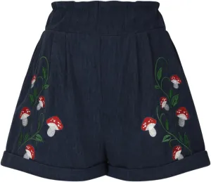 Corduroy Shorts for Women Mushroom Embroidery Lounge Shorts Elastic High Waisted Straight Leg Sweat Shorts