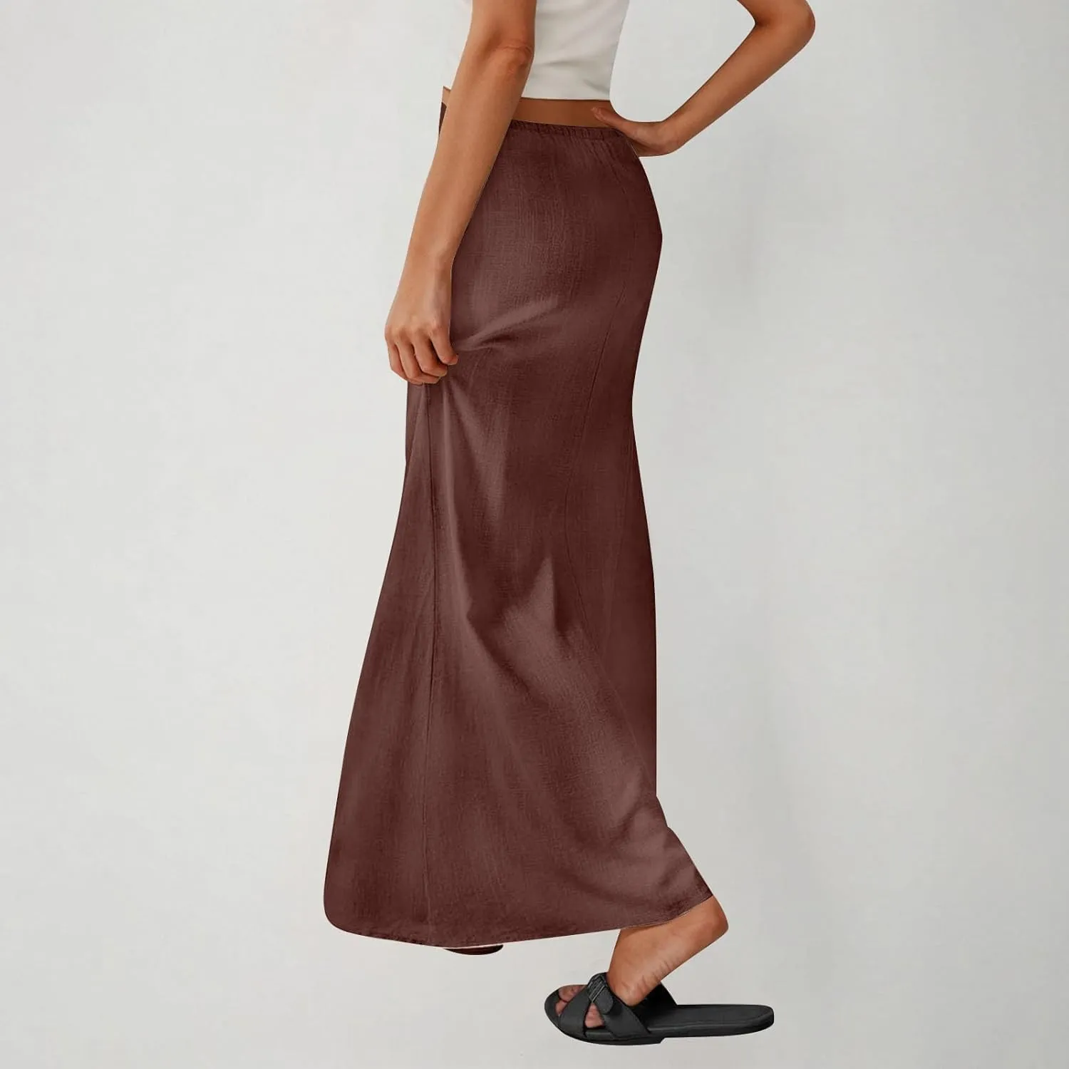 Cotton Linen Maxi Skirts for Women 2025 Drawstring Elastic High Rise Dress A Line Cute Vacation Boho Long Flowy Skirts