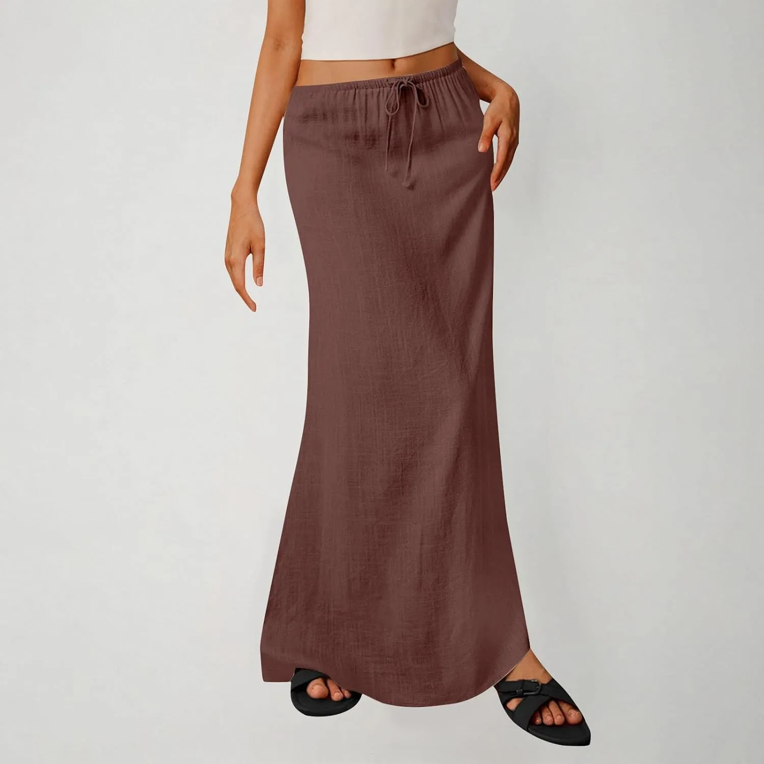 Cotton Linen Maxi Skirts for Women 2025 Drawstring Elastic High Rise Dress A Line Cute Vacation Boho Long Flowy Skirts