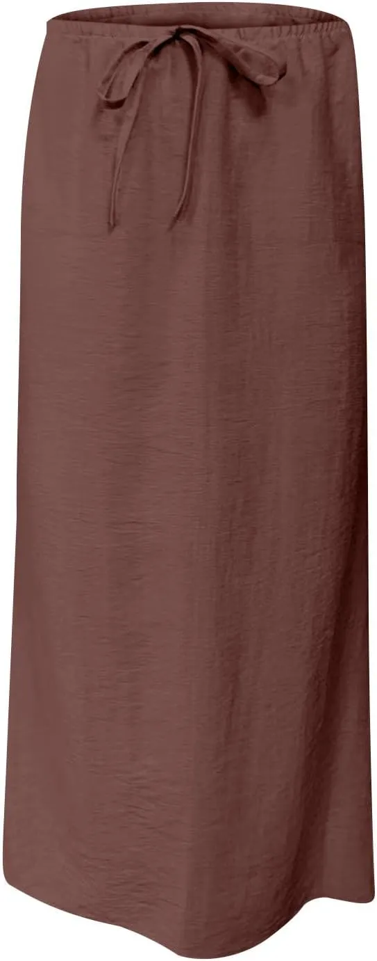 Cotton Linen Maxi Skirts for Women 2025 Drawstring Elastic High Rise Dress A Line Cute Vacation Boho Long Flowy Skirts