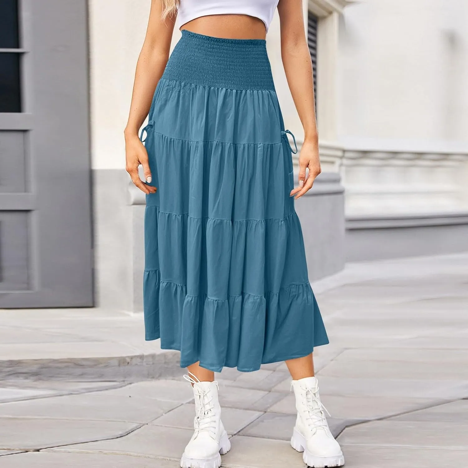 Floral Maxi Skirt for Women Summer Comfy Tiered Elastic High Waisted Skirts 2025 Vacation A-Line Flowy Swing Long Skirts