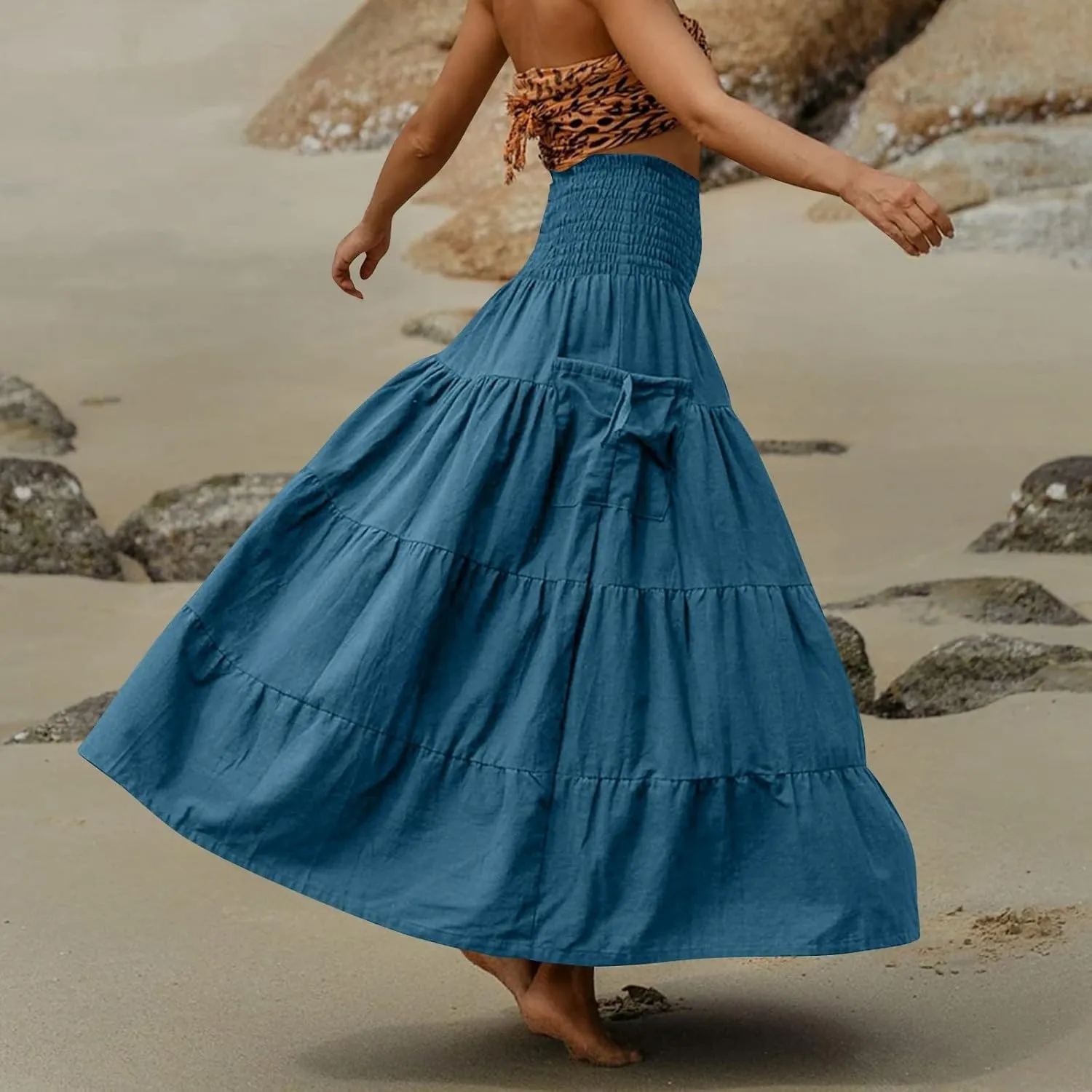 Floral Maxi Skirt for Women Summer Comfy Tiered Elastic High Waisted Skirts 2025 Vacation A-Line Flowy Swing Long Skirts
