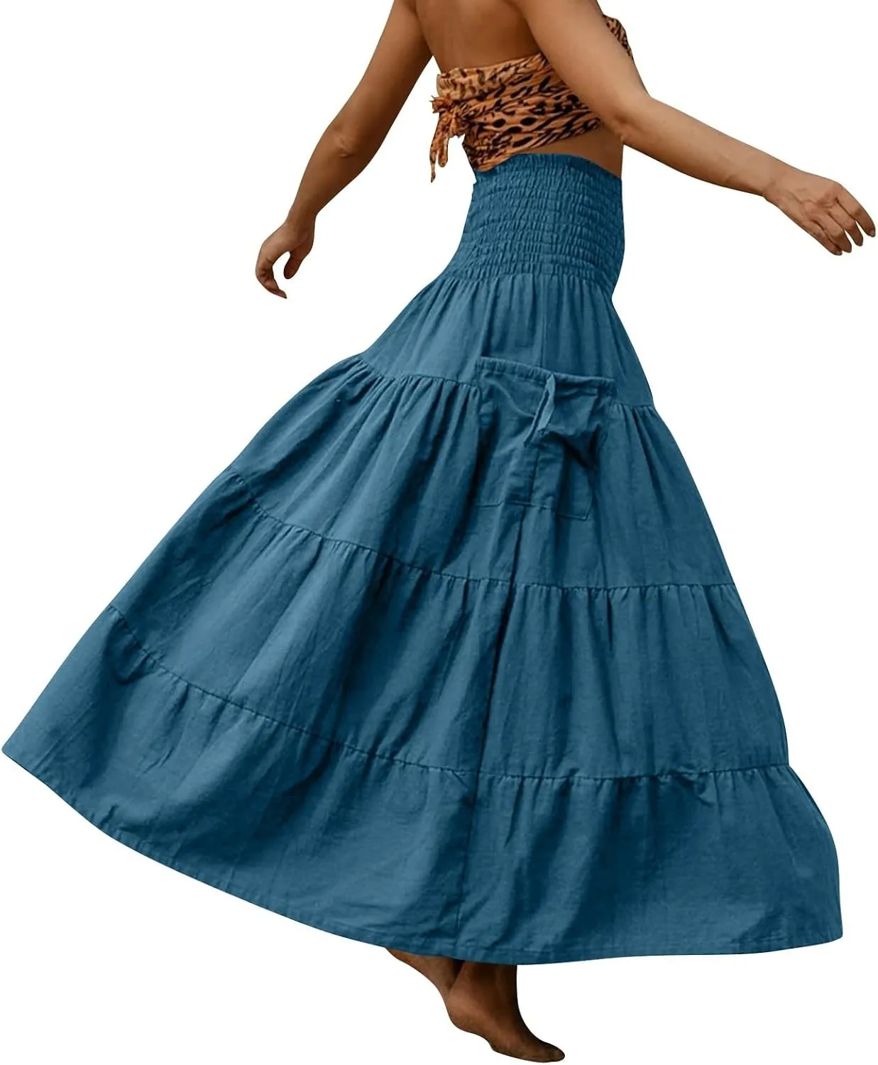 Floral Maxi Skirt for Women Summer Comfy Tiered Elastic High Waisted Skirts 2025 Vacation A-Line Flowy Swing Long Skirts