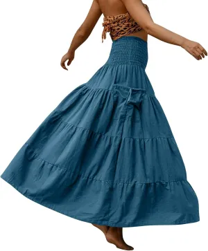 Floral Maxi Skirt for Women Summer Comfy Tiered Elastic High Waisted Skirts 2025 Vacation A-Line Flowy Swing Long Skirts