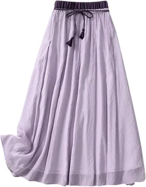 Flowy Cotton Linen Skirt for Women High Waist Drawstring Maxi Skirts Lightweight Casual Boho Skirt Clothes