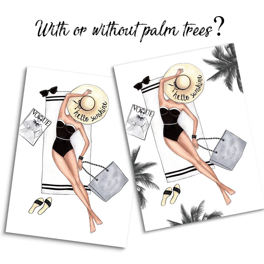 Hello sunshine summer art print fashion illustration