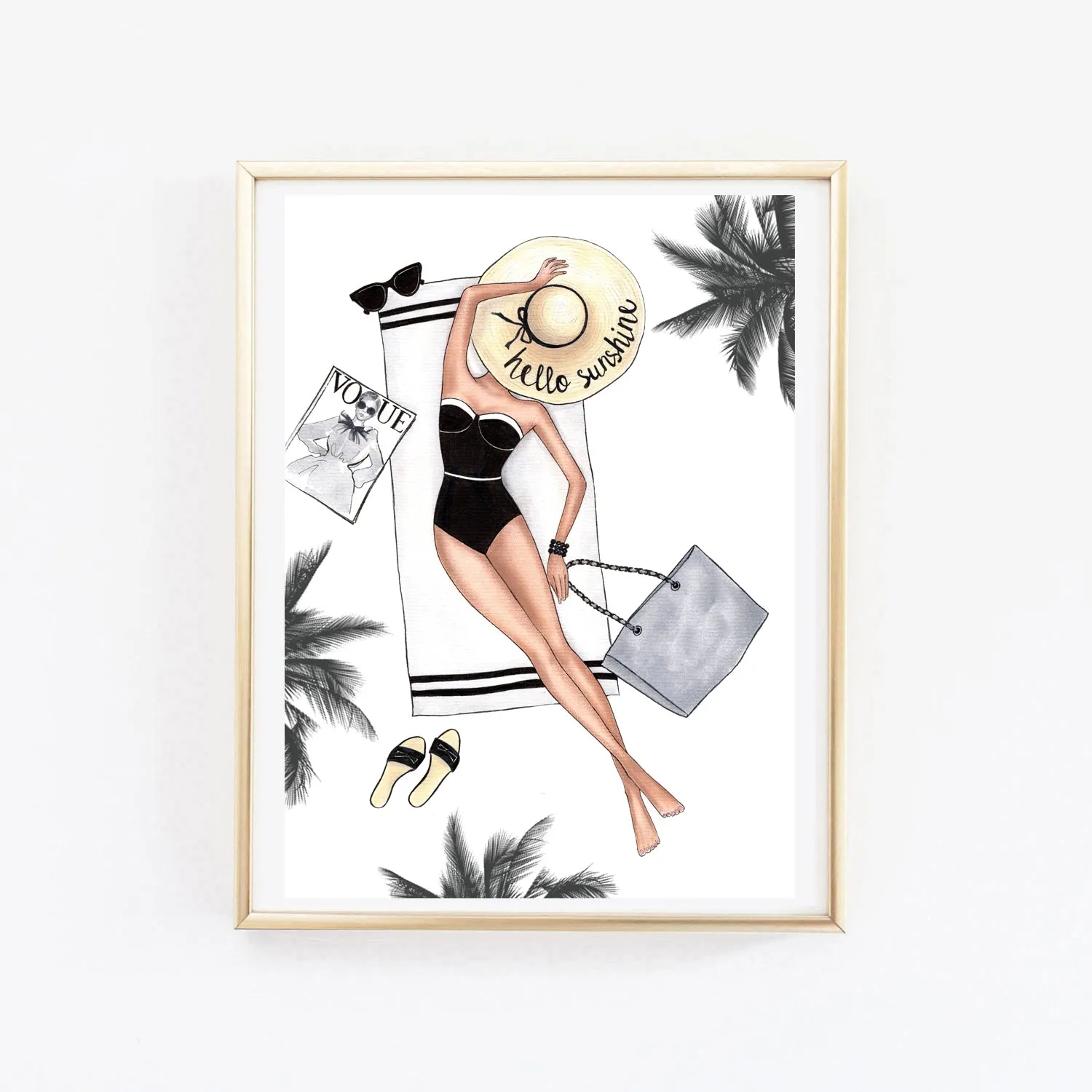 Hello sunshine summer art print fashion illustration