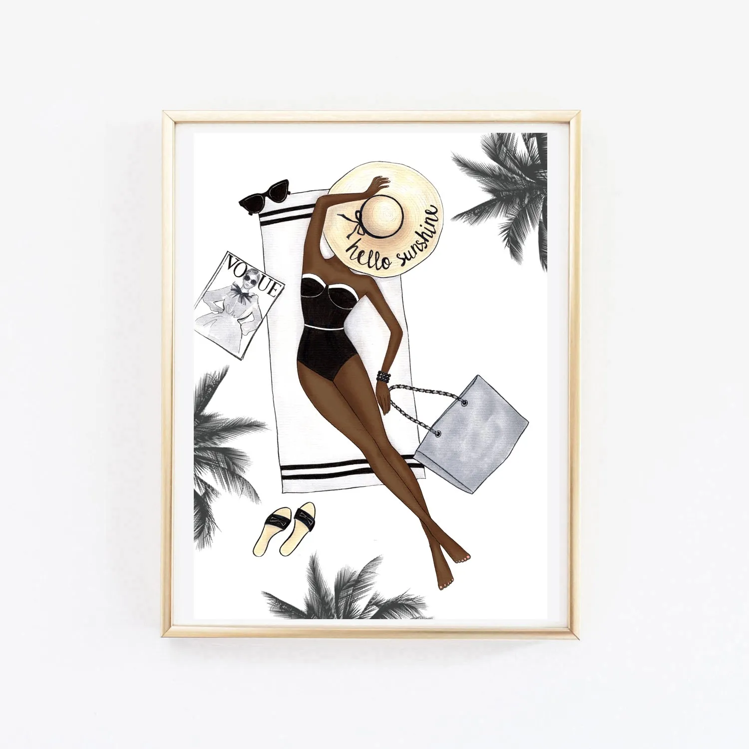 Hello sunshine summer art print fashion illustration