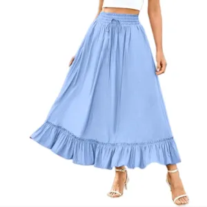 Maxi Skirt for Women High Waisted Boho Ruffle Flowy Long Skirts Summer Casual Swing A-Line Beach Travel Skirts