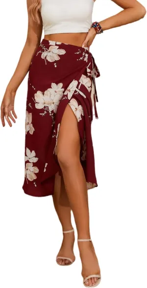 Midi Skirts for Women Long Wrap High Low Slit 2024 Summer Flowy Maxi Skirt 2 Sizes for All