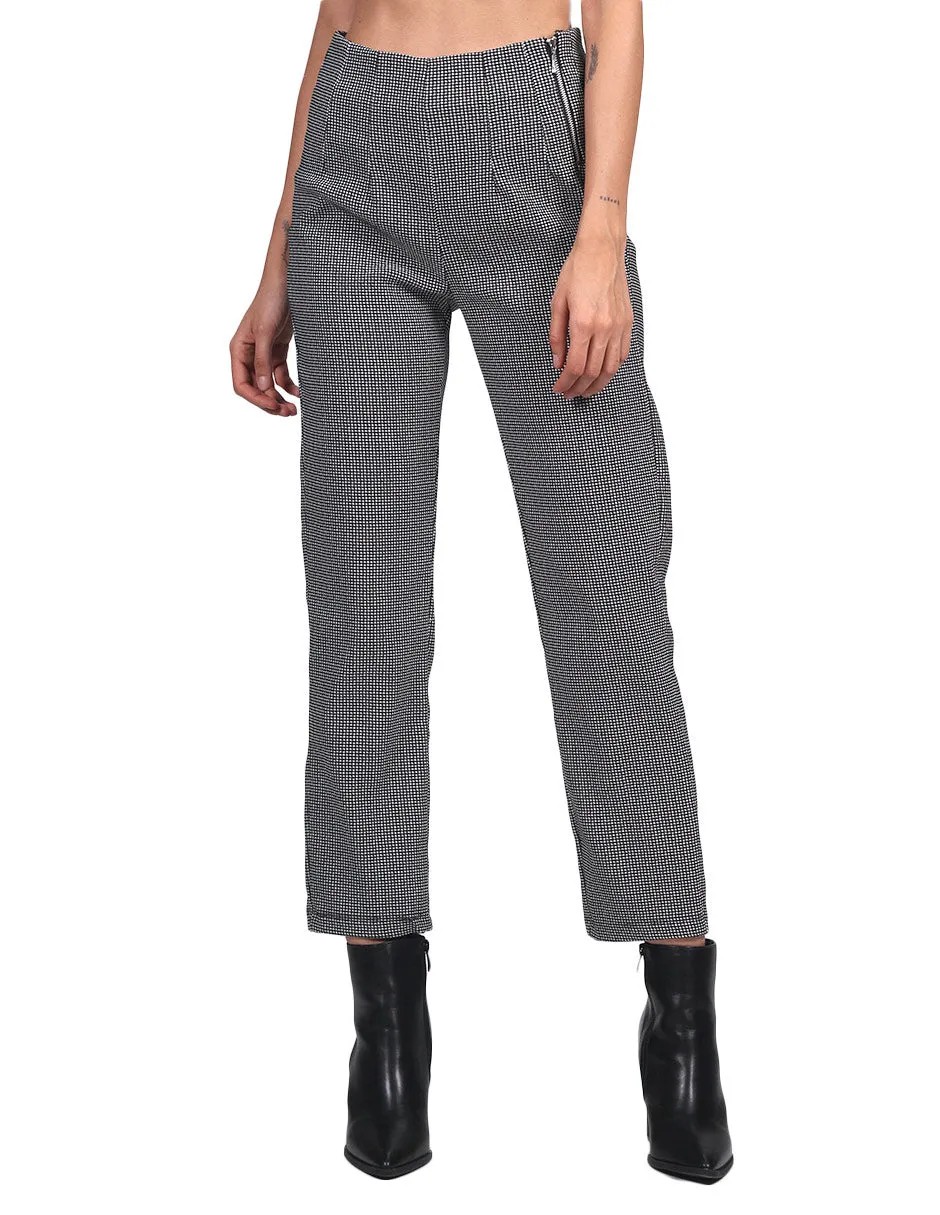 Pantalones Para Mujer Tiro Alto Con Cierre Cuadros Unico W23106