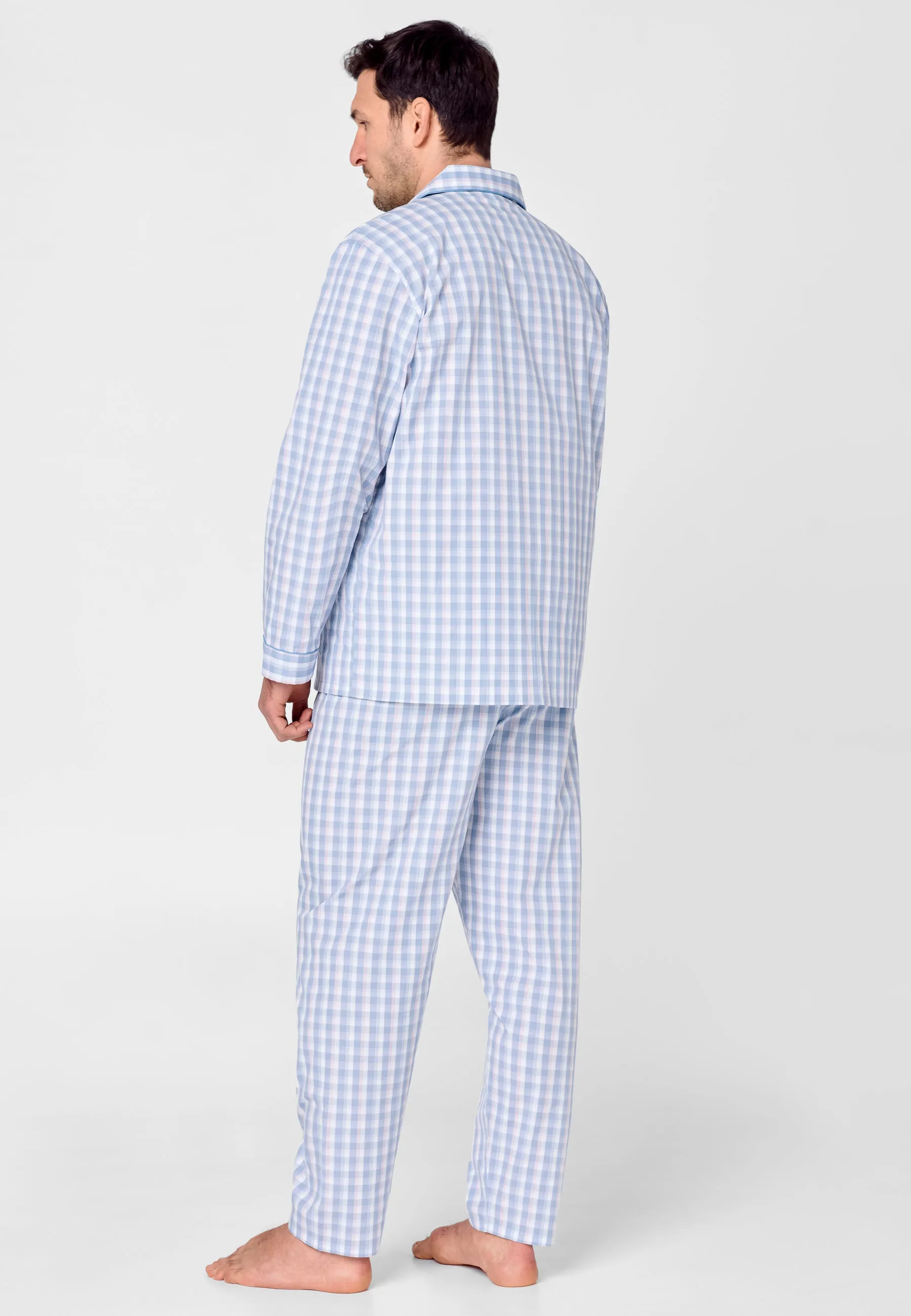 Pijama Hombre Largo Solapa Algodón Popelín Cuadros - Azul 2983_33