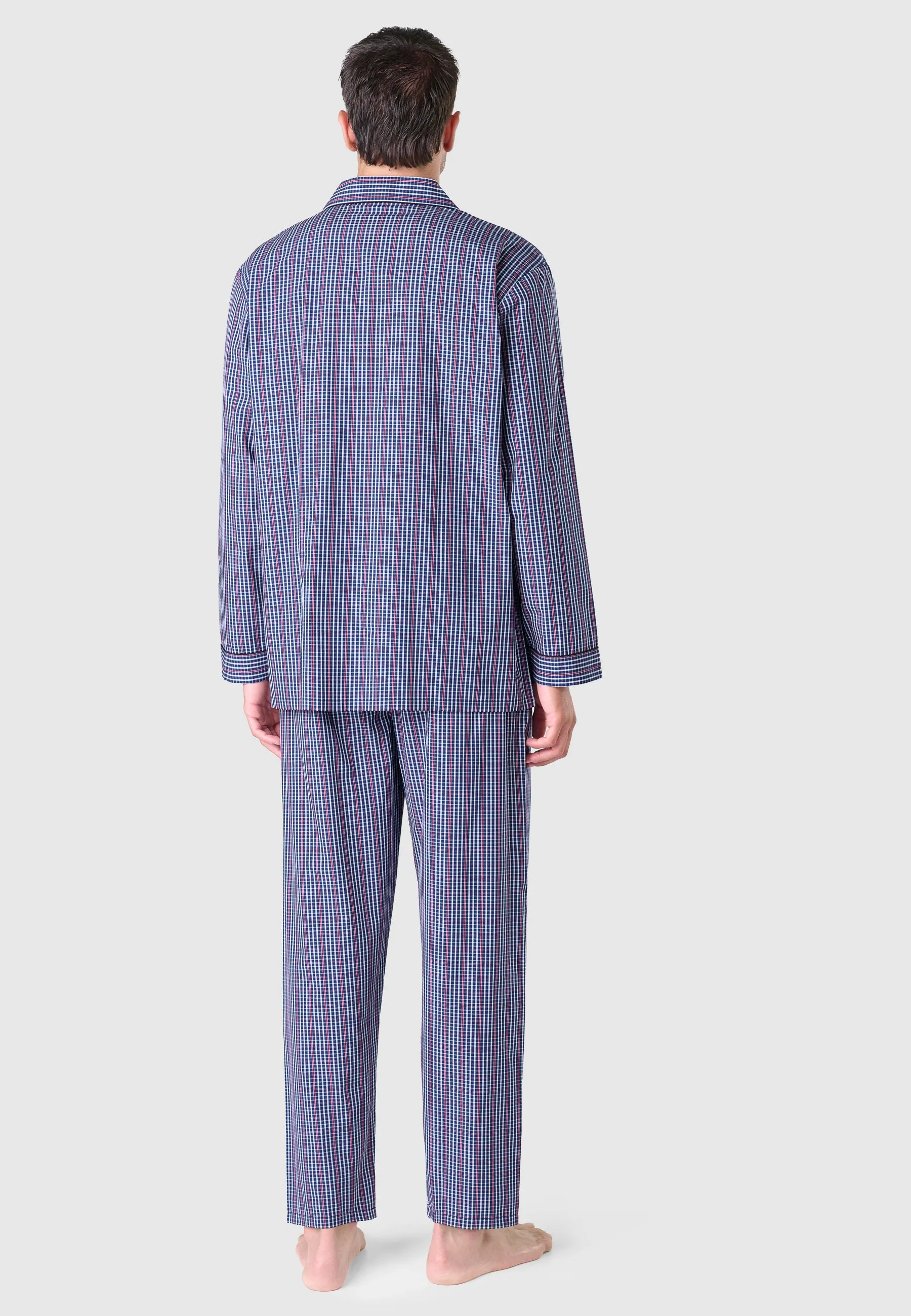Pijama Hombre Largo Solapa Algodón Popelín Cuadros - Azul 2986_33