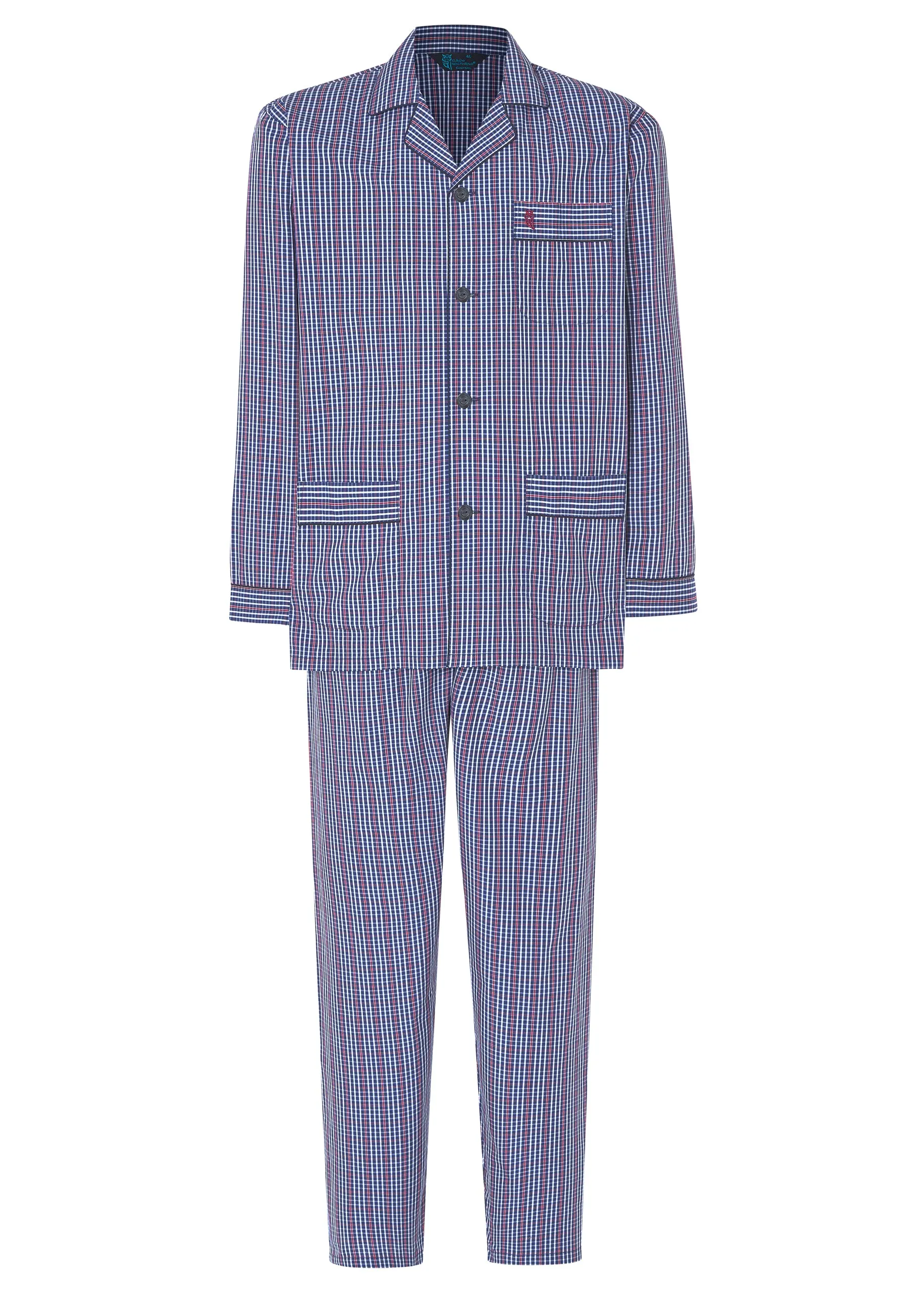 Pijama Hombre Largo Solapa Algodón Popelín Cuadros - Azul 2986_33