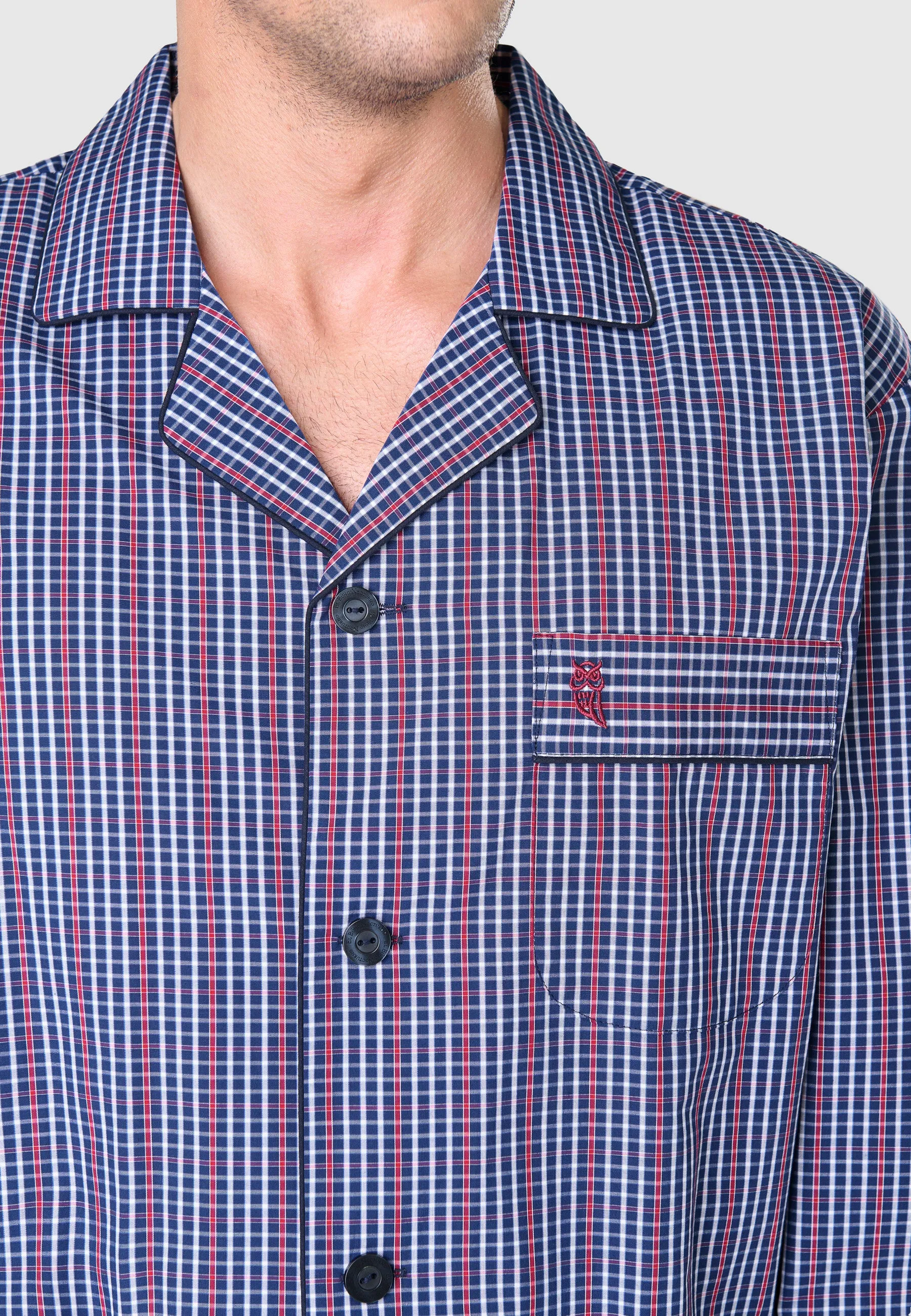 Pijama Hombre Largo Solapa Algodón Popelín Cuadros - Azul 2986_33
