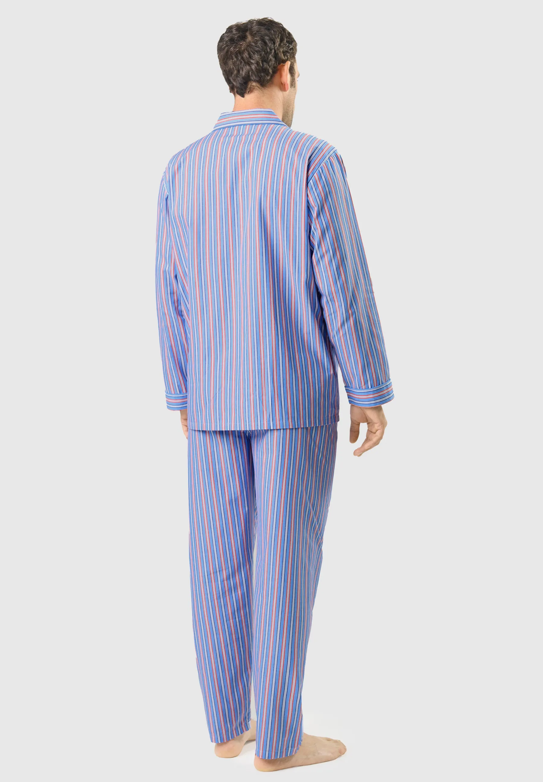 Pijama Hombre Largo Solapa Algodón Popelín Rayas - Azul 1534_30