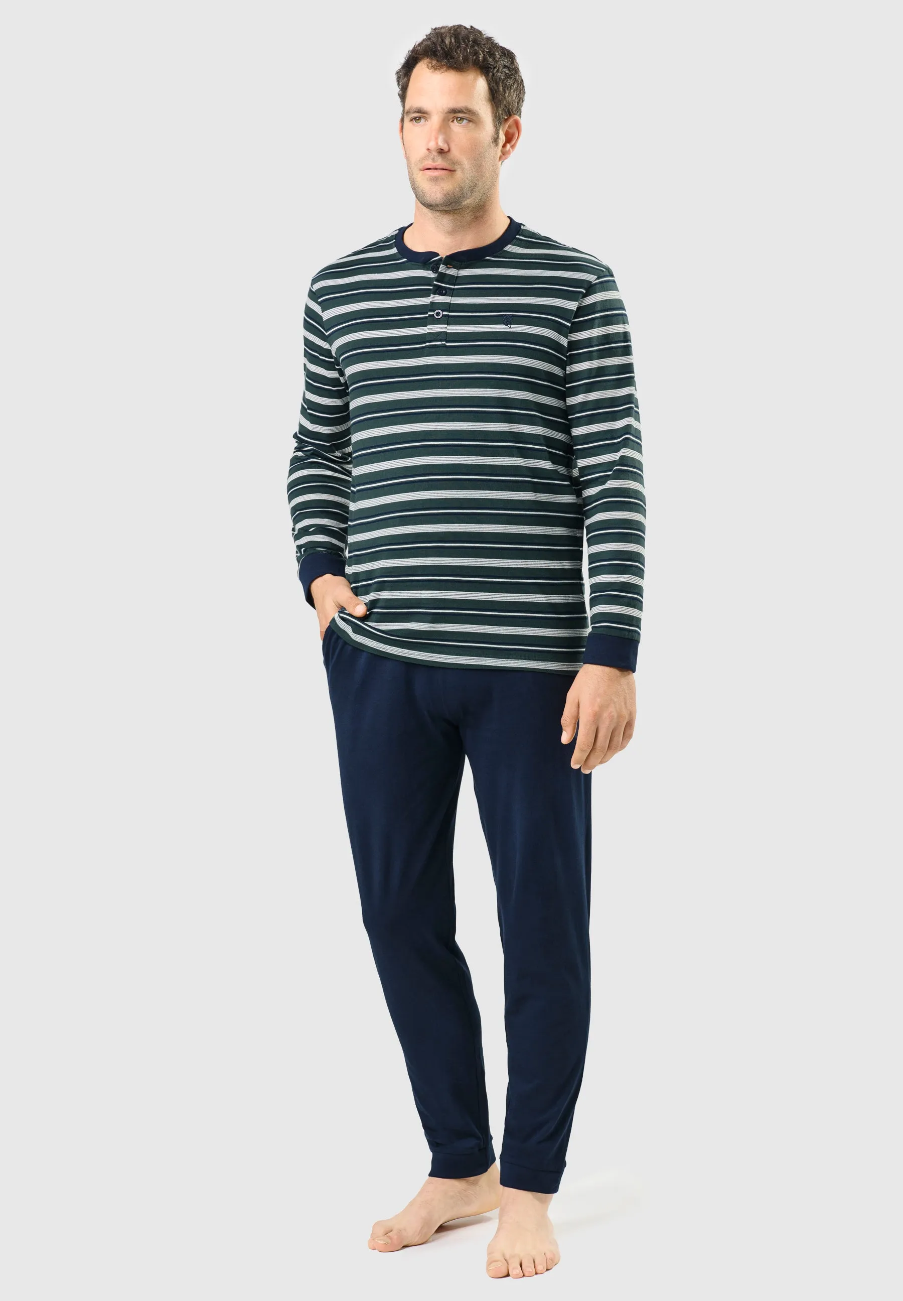 Pijama Hombre Largo Tapeta Algodón Punto Rayas - Verde 5580_40