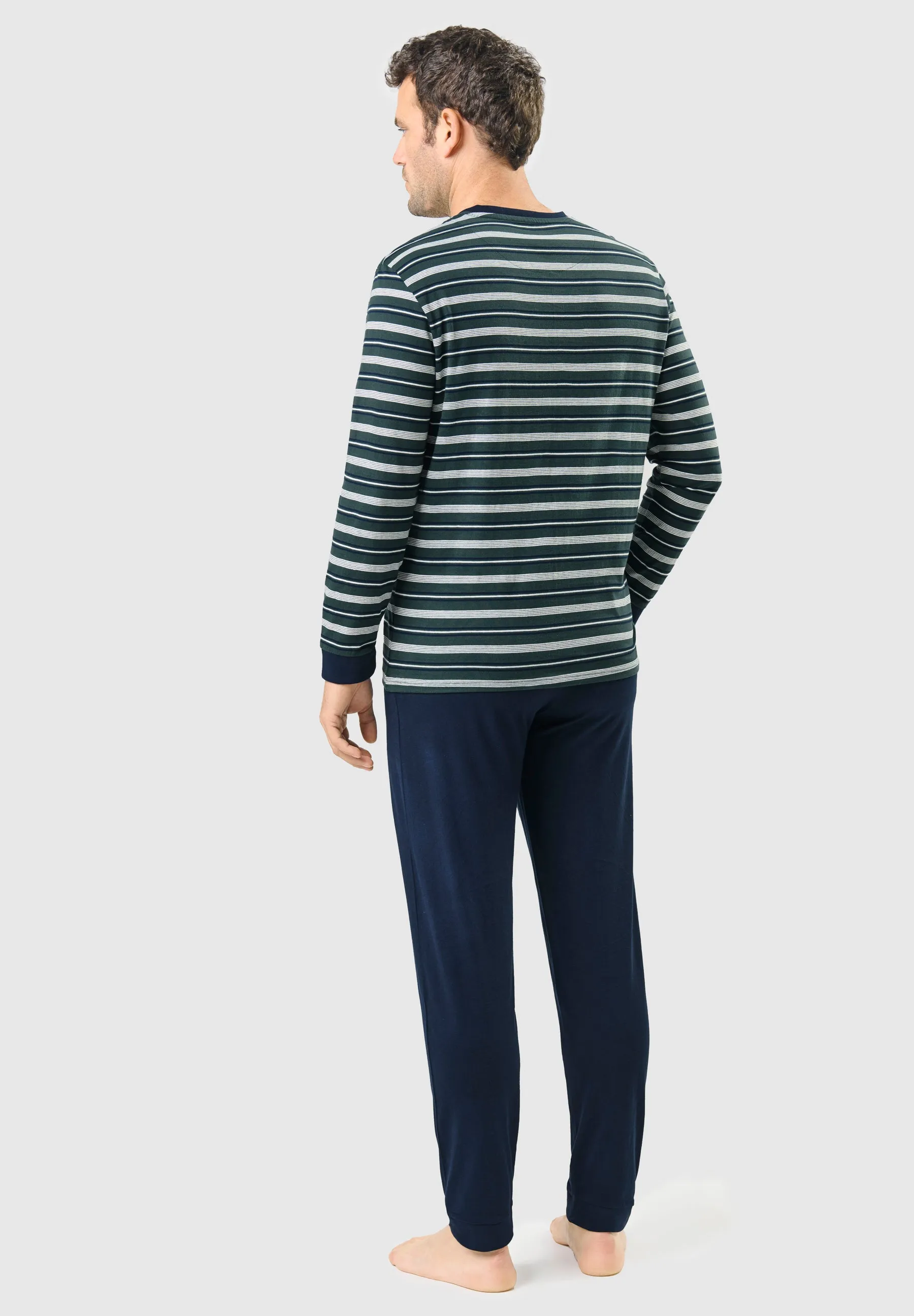Pijama Hombre Largo Tapeta Algodón Punto Rayas - Verde 5580_40