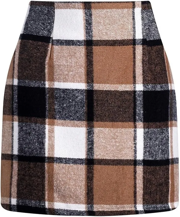 Plaid Skirts for Women Fall High Waisted Wool Christmas Skirts Sexy Tight Bodycon Tartan Flannel Mini Pencil Skirt
