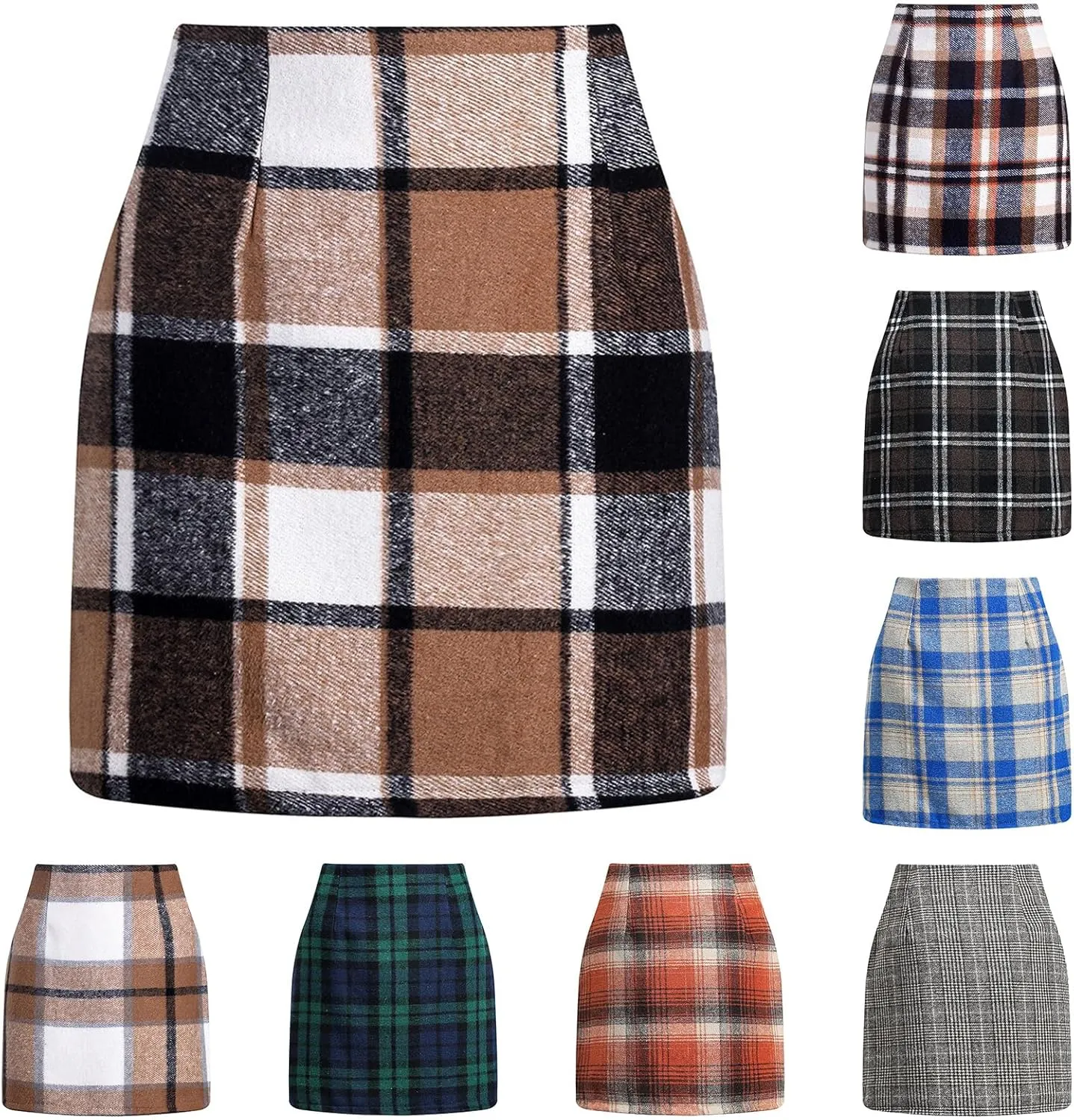 Plaid Skirts for Women Fall High Waisted Wool Christmas Skirts Sexy Tight Bodycon Tartan Flannel Mini Pencil Skirt