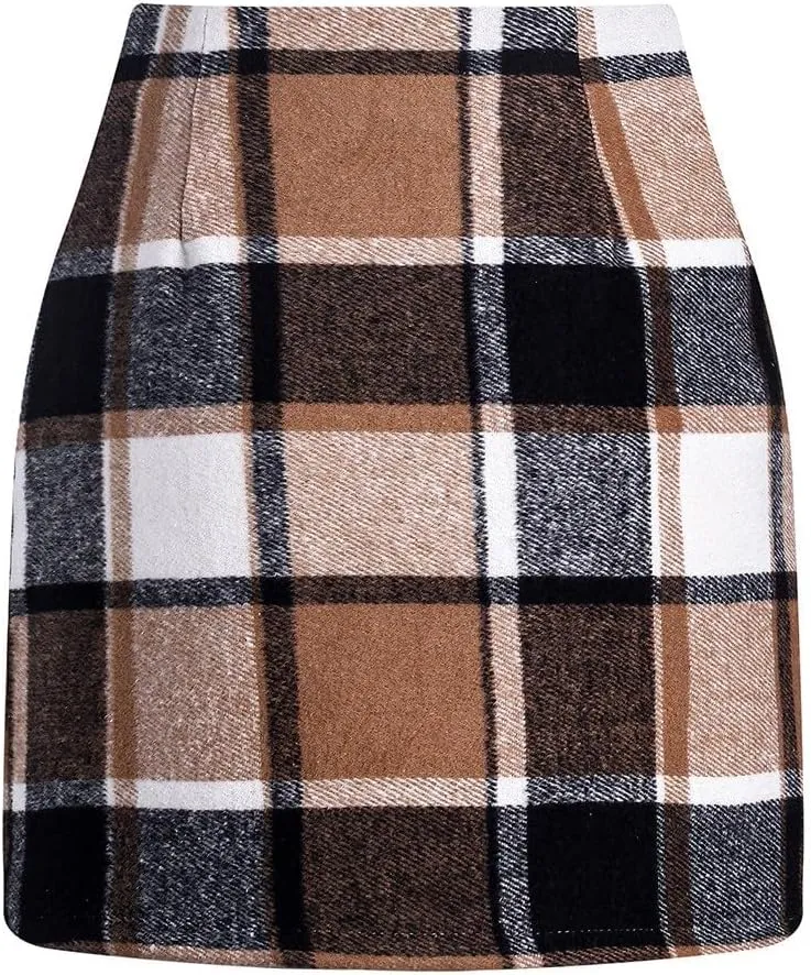 Plaid Skirts for Women Fall High Waisted Wool Christmas Skirts Sexy Tight Bodycon Tartan Flannel Mini Pencil Skirt